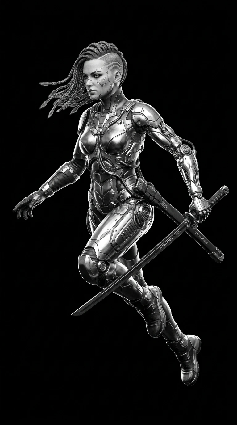 Futuristic female cyberpunk warrior