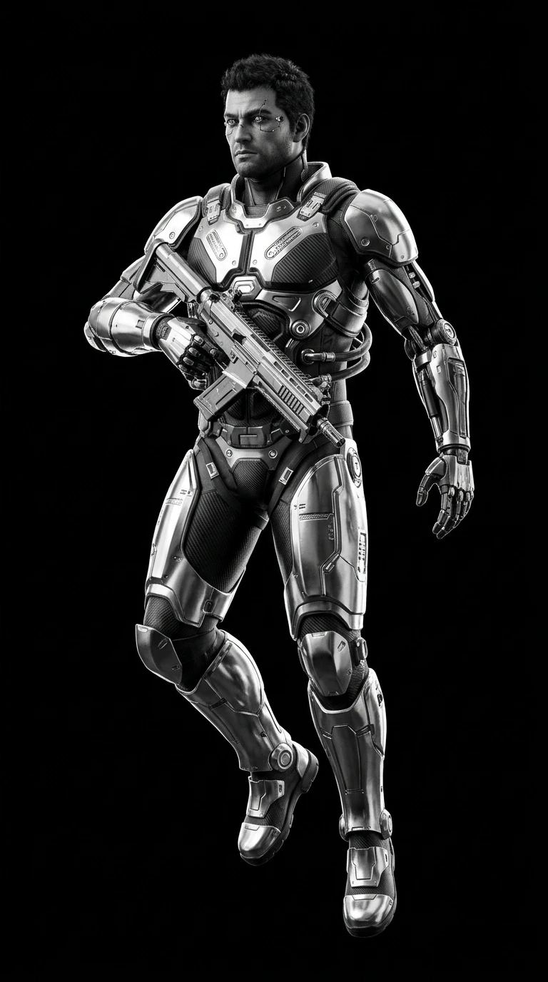 Futuristic male cyberpunk mercenary